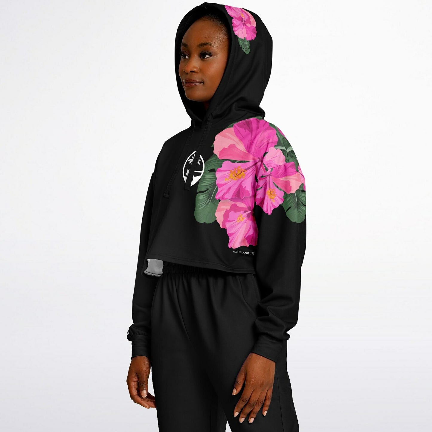 Guam Hibiscus Paradise Pink Cropped Hoodie