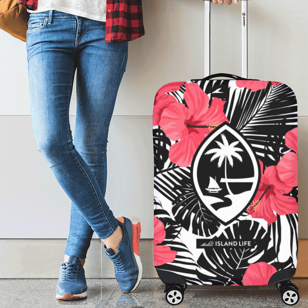 Guam Pink Black Hibiscus Leaves Luggage Cover