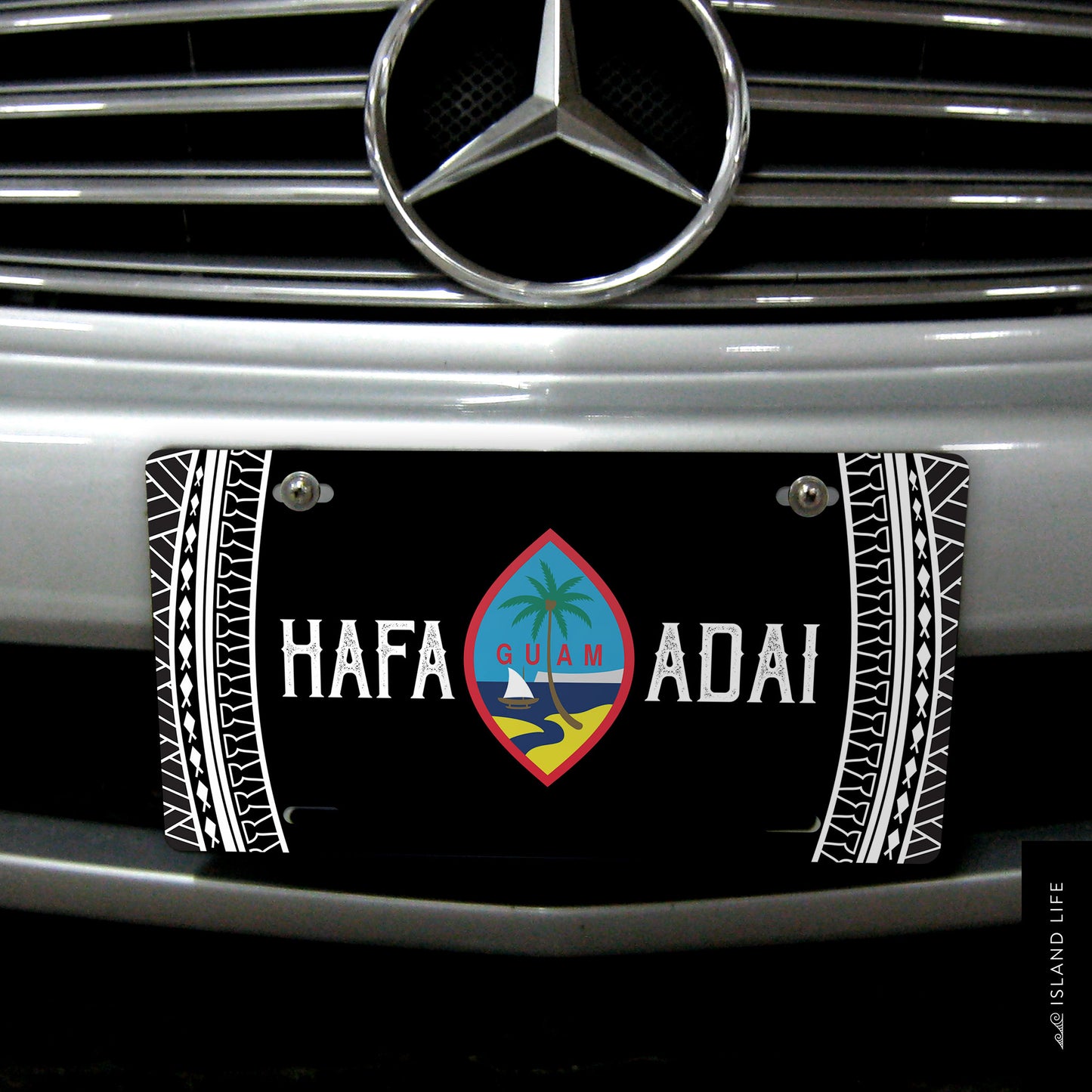 Hafa Adai Guam Tribal Black Car License Plate