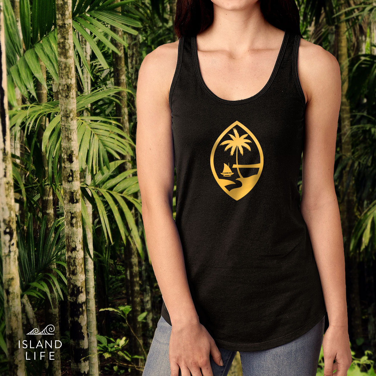 Guam Seal Metallic Gold Women's Flowy Racerback Tank Top