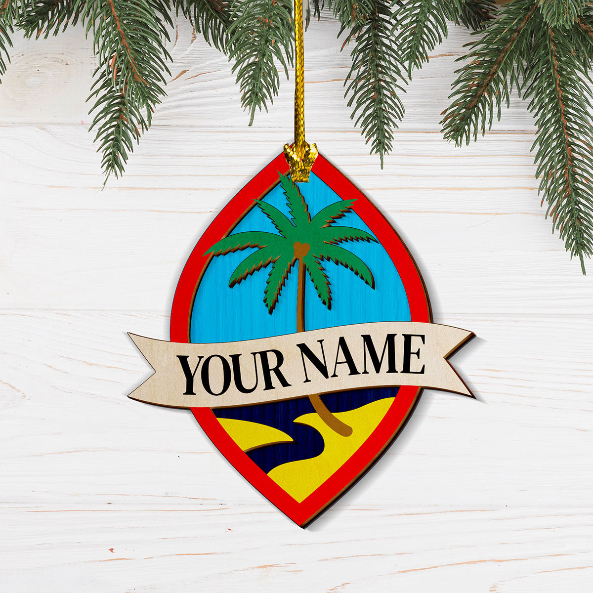 Personalized Guam Seal Layered Wood Ornament