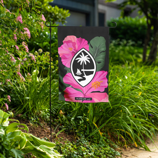 Guam Pink Hibiscus Paradise Black Double-Sided Garden Flag