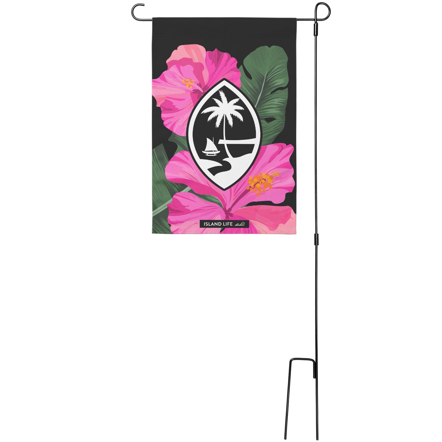 Guam Pink Hibiscus Paradise Black Double-Sided Garden Flag