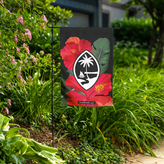 Guam Red Hibiscus Paradise Black Double-Sided Garden Flag