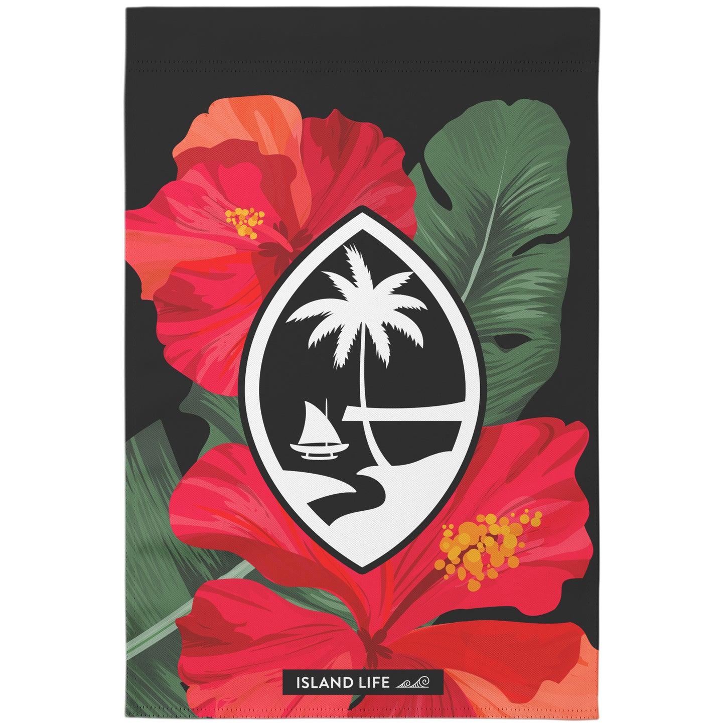 Guam Red Hibiscus Paradise Black Double-Sided Garden Flag