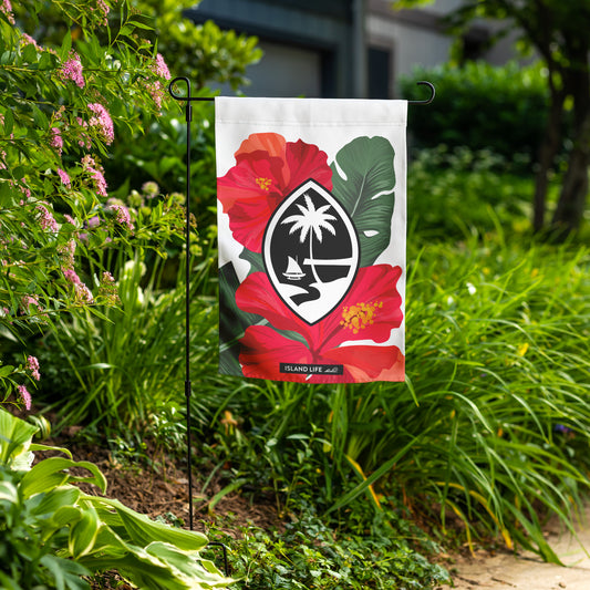 Guam Red Hibiscus Paradise White Double-Sided Garden Flag