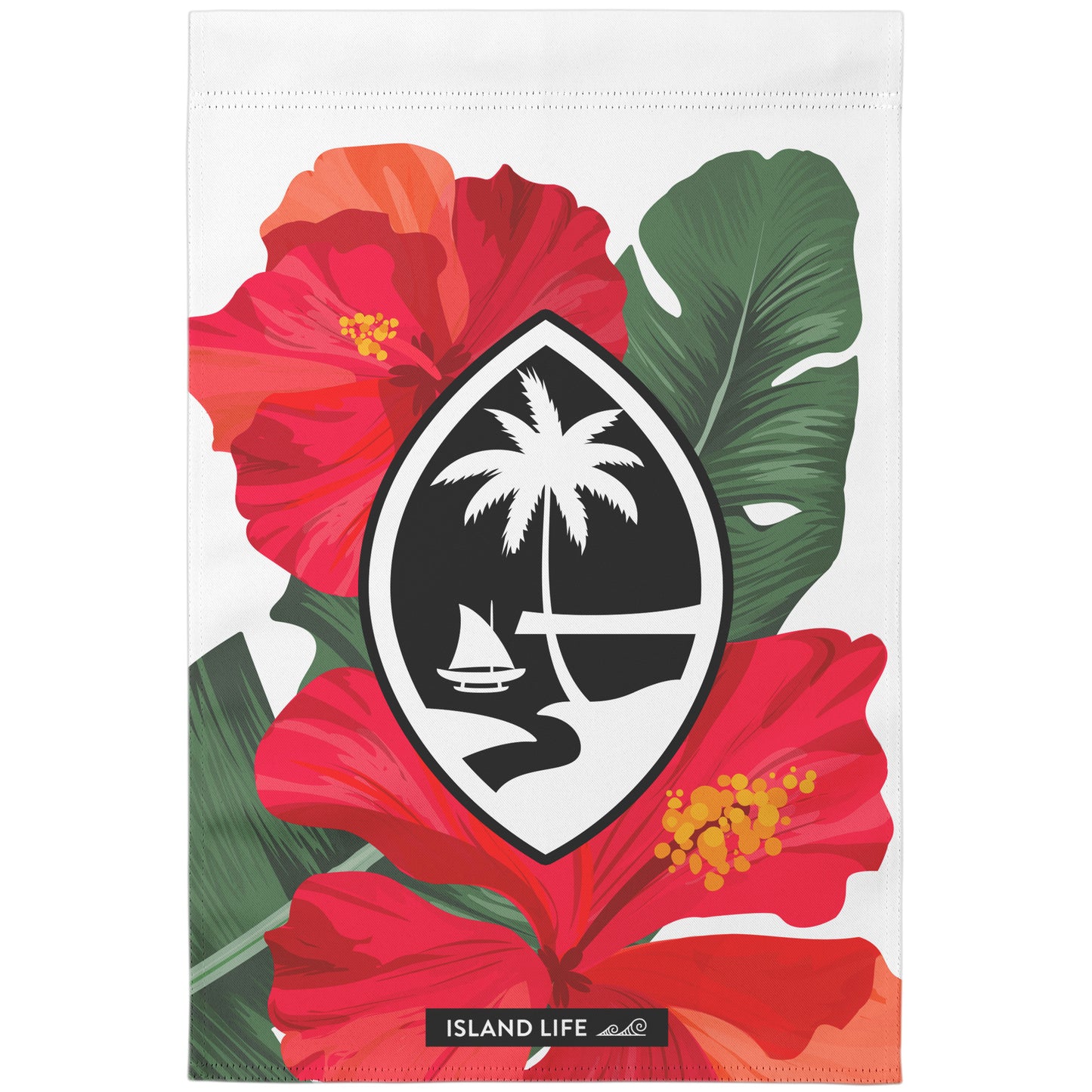 Guam Red Hibiscus Paradise White Double-Sided Garden Flag