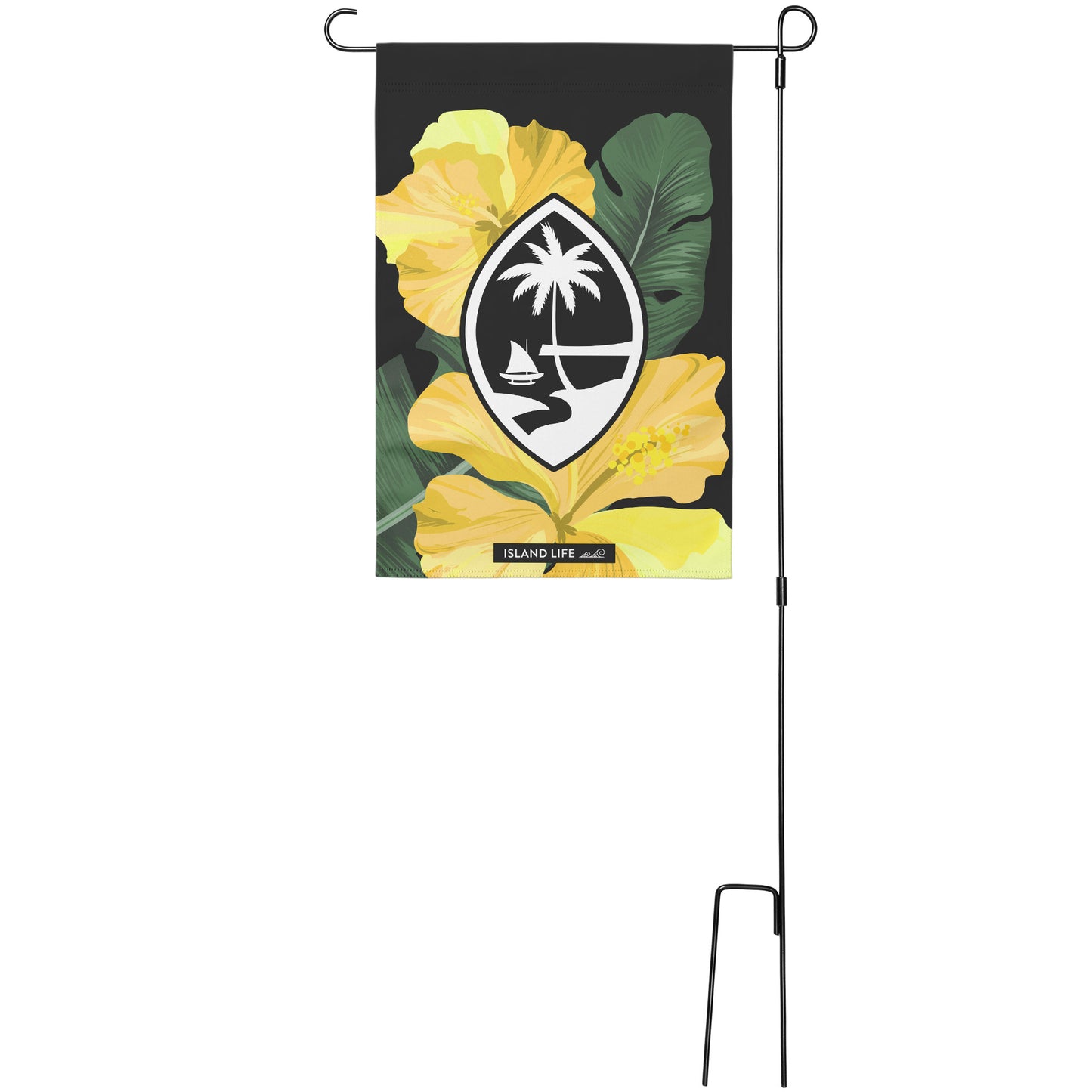 Guam Yellow Hibiscus Paradise Black Double-Sided Garden Flag