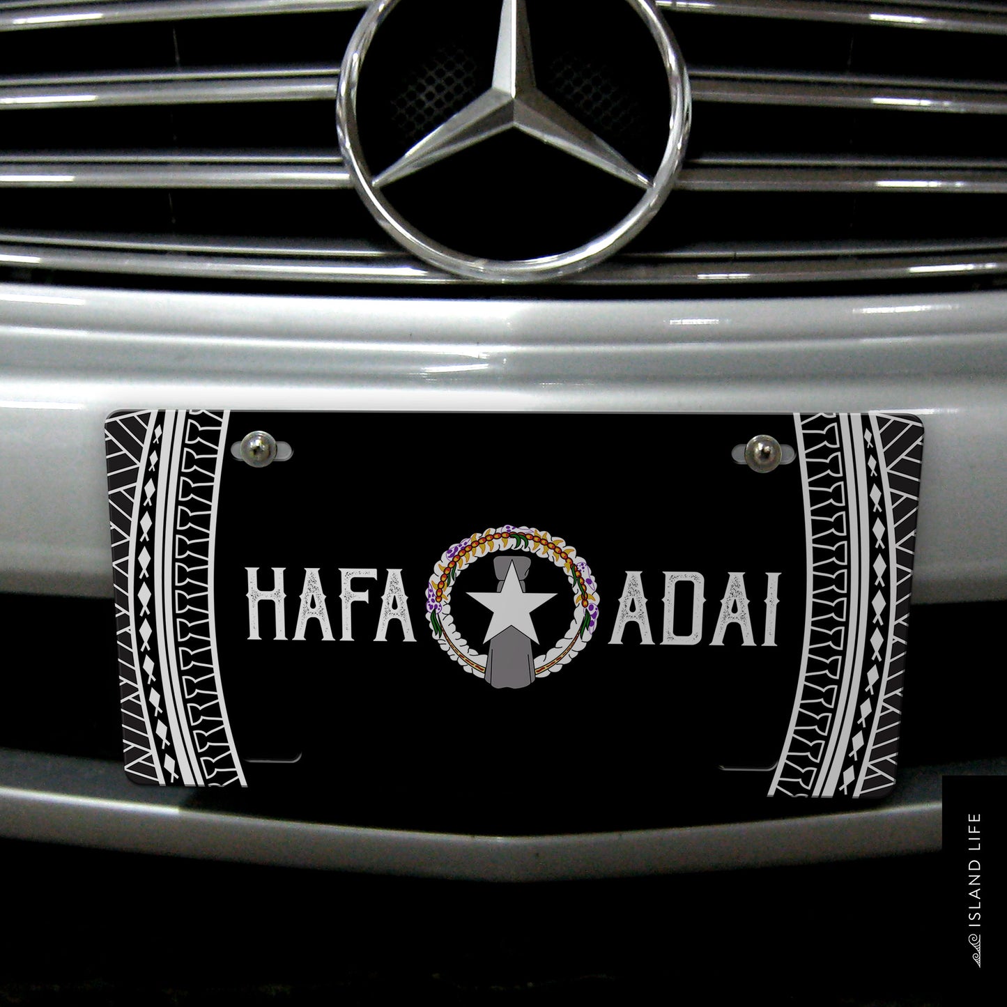 Hafa Adai Tribal Black CNMI Saipan Tinian Rota Car License Plate