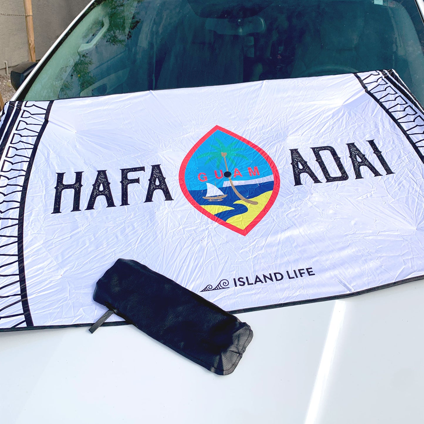Hafa Adai Guam Tribal White Car Sun Shade Umbrella