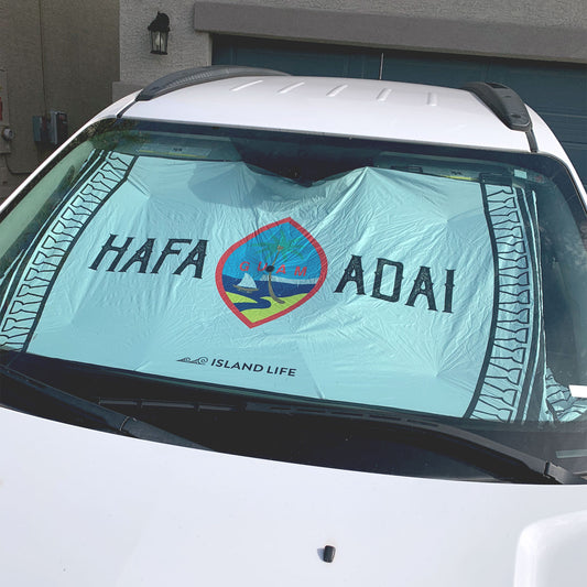 Hafa Adai Guam Tribal White Car Sun Shade Umbrella