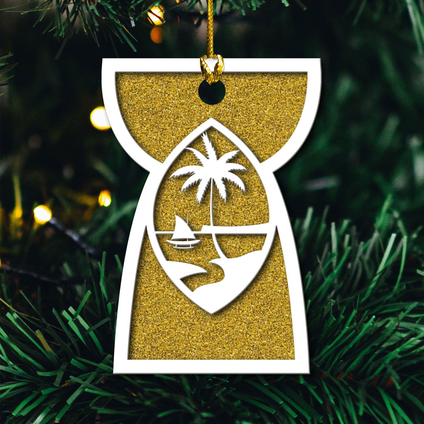 Latte Stone Guam Seal 2-Layer Glitter Wood Ornament