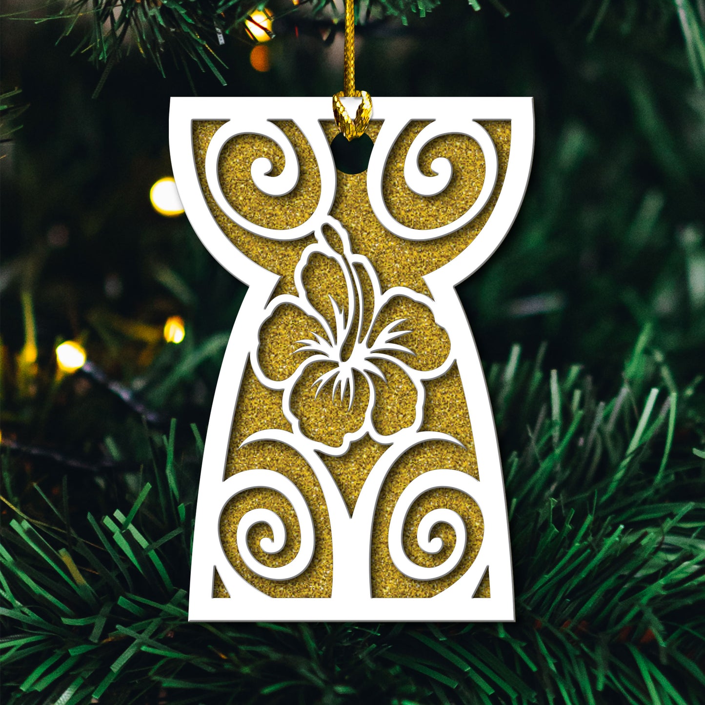 Latte Stone Hibiscus Guam CNMI 2-Layer Glitter Wood Ornament