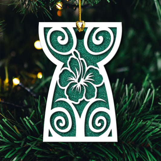 Latte Stone Hibiscus Guam CNMI 2-Layer Glitter Wood Ornament