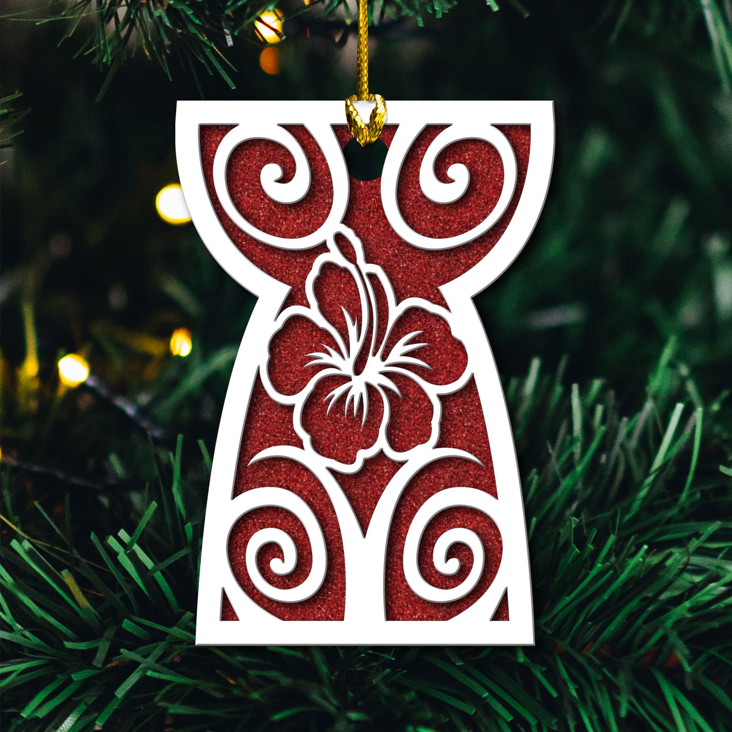 Latte Stone Hibiscus Guam CNMI 2-Layer Glitter Wood Ornament