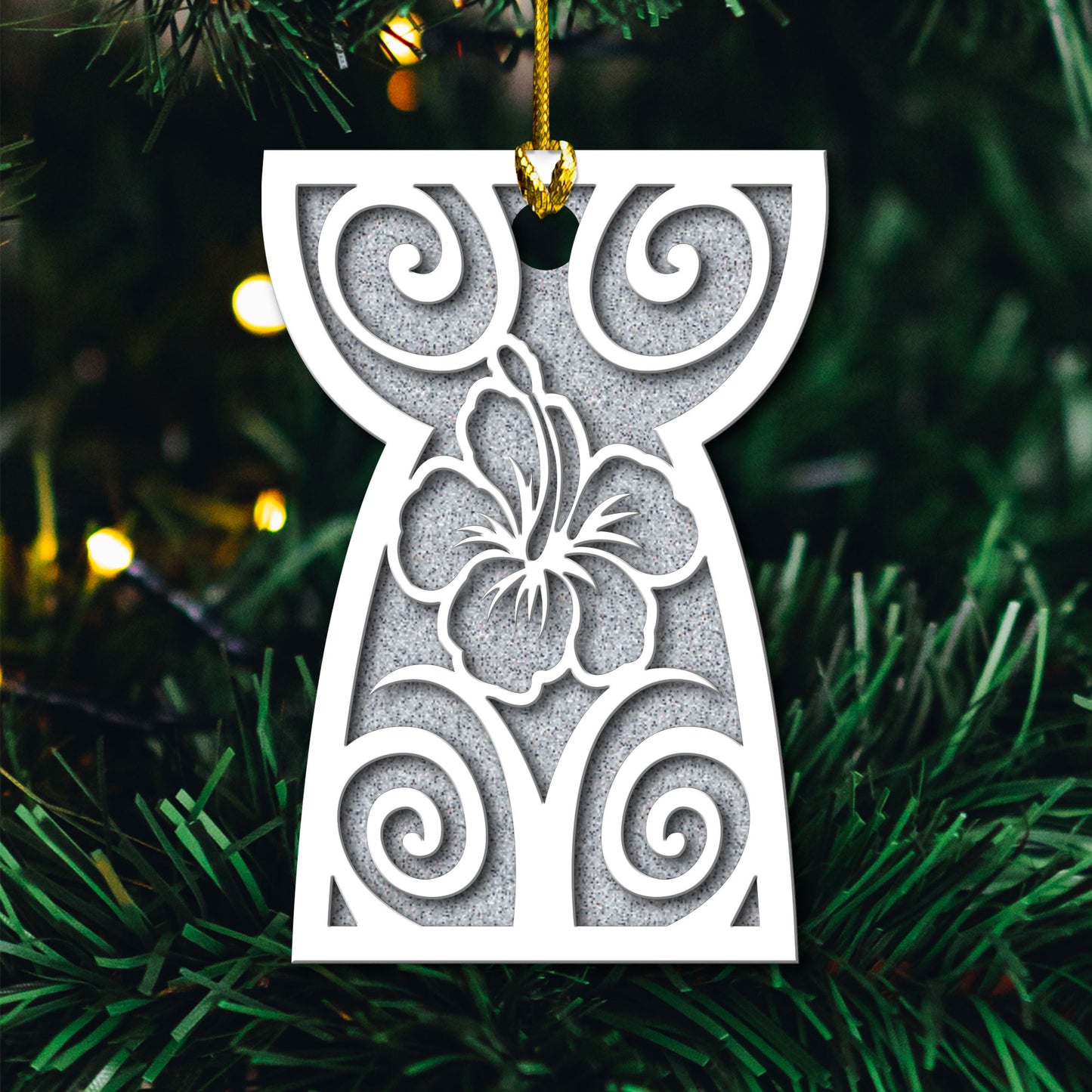 Latte Stone Hibiscus Guam CNMI 2-Layer Glitter Wood Ornament