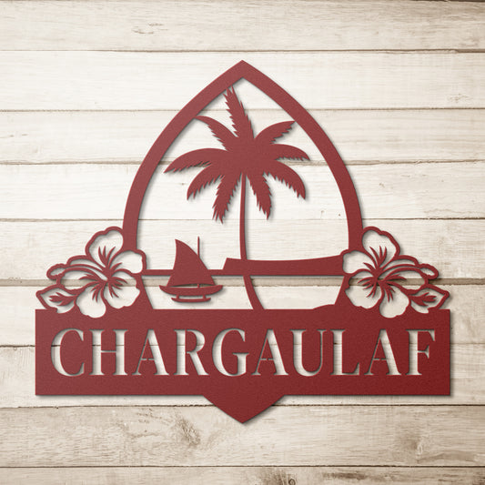 Personalized Guam Seal Hibiscus Metal Wall Decor Sign