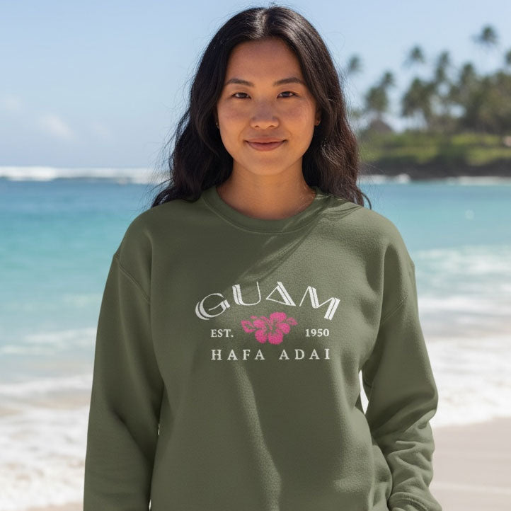 Guam Hibiscus Hafa Adai Embroidered Sweatshirt