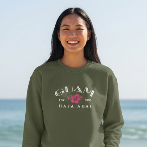 Guam Hibiscus Hafa Adai Embroidered Sweatshirt