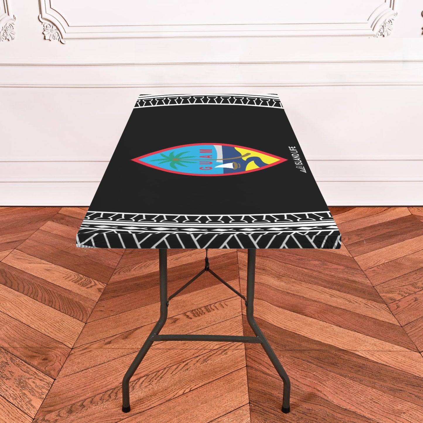 Guam Tribal Black Fitted Tablecloth