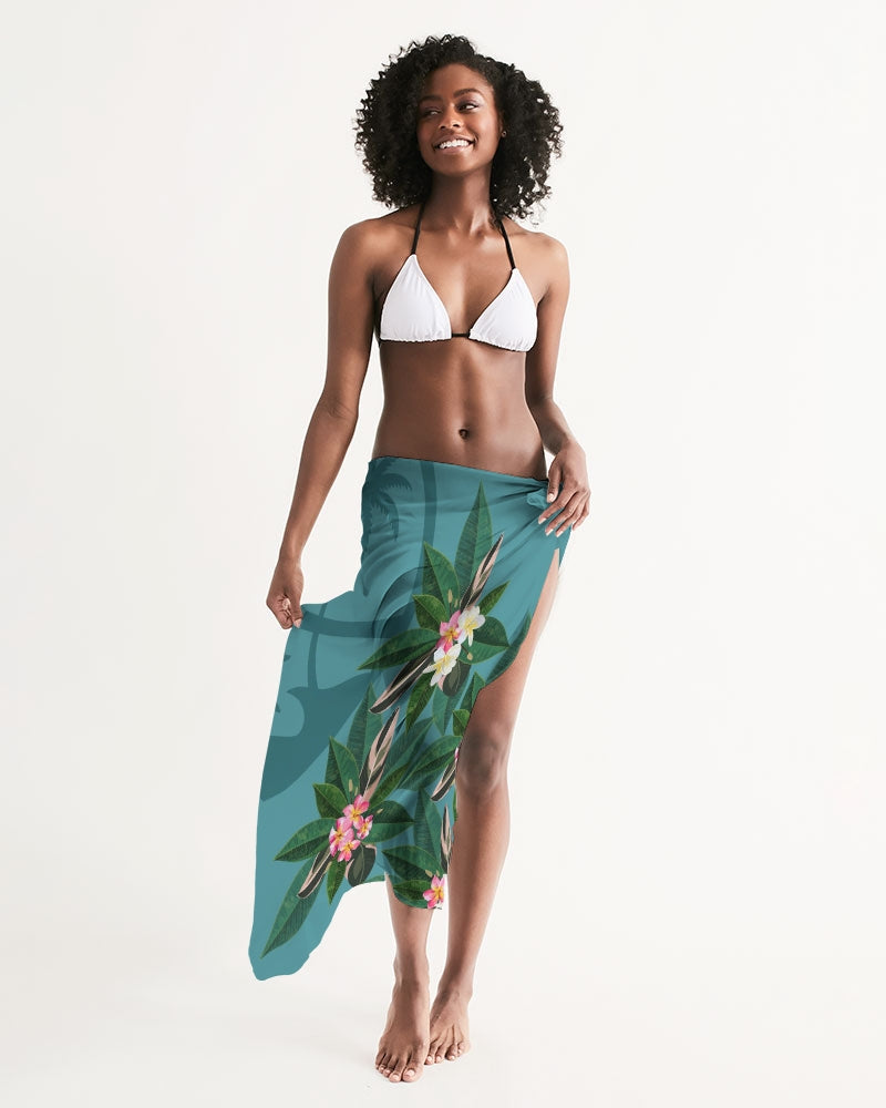 Plumeria Flowers Blue Guam Sarong Swim Cover Up