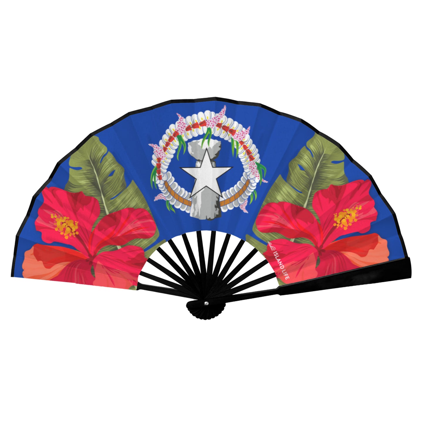 CNMI Seal Hibiscus Paradise Double-Sided Folding Fan
