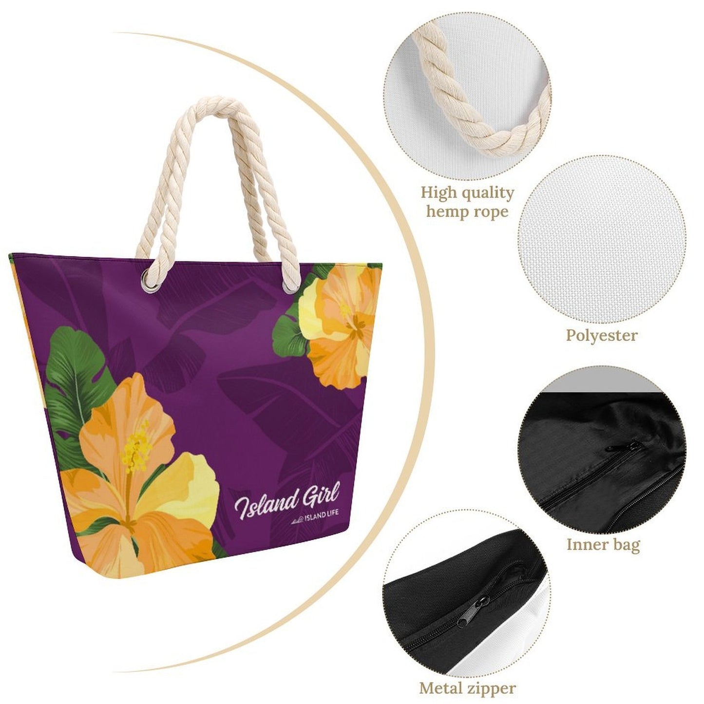Island Girl Purple Guam CNMI Hemp Rope Tote Bag