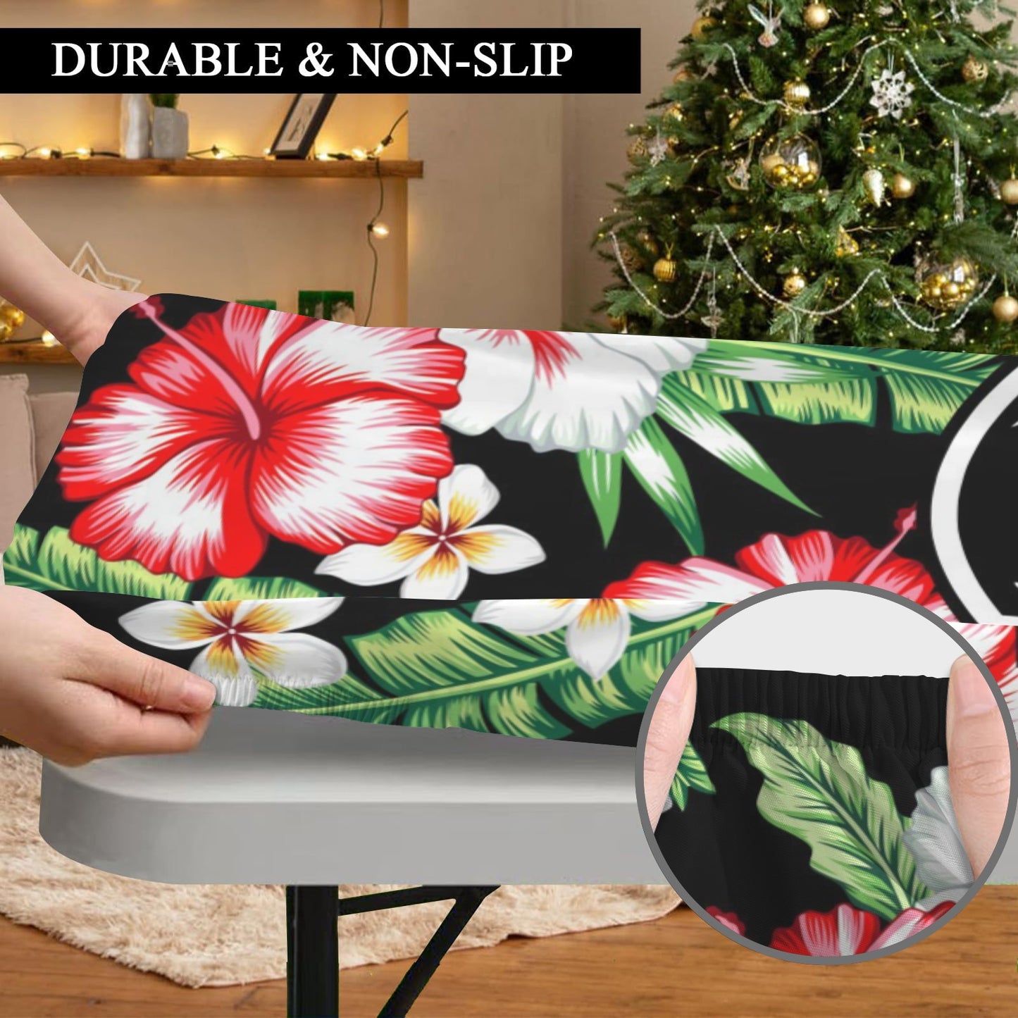 Guam Hibiscus Plumeria Fitted Tablecloth