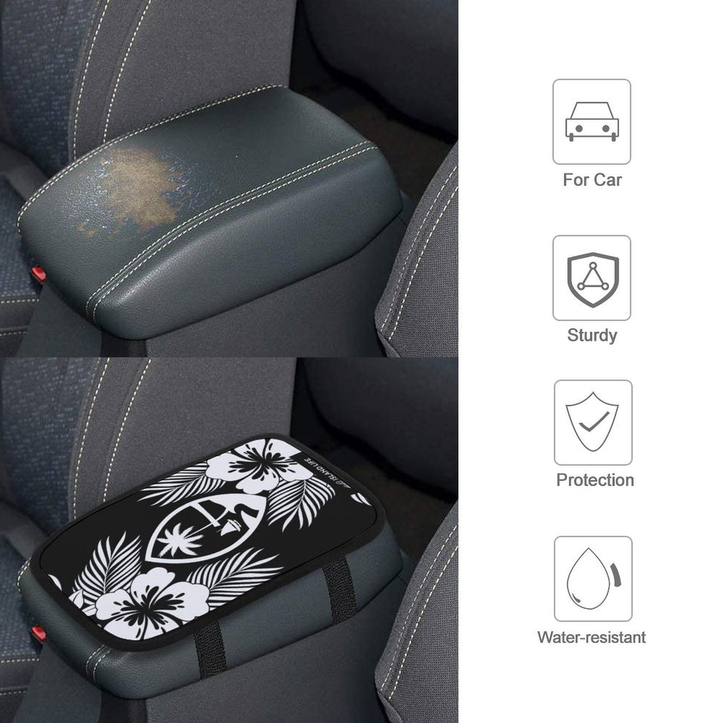 Guam Tropical Hibiscus Black Car Armrest Cover