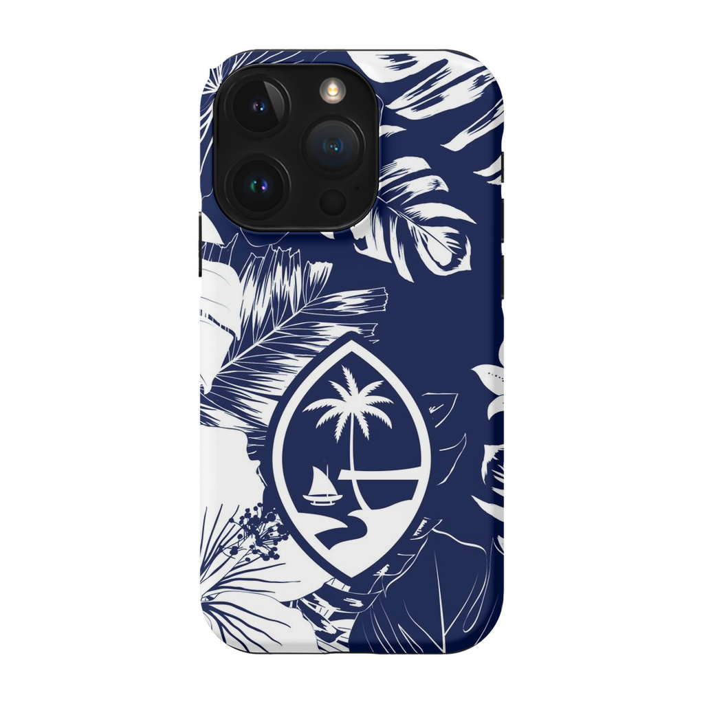 Guam Hibiscus Floral Navy Premium Glossy Tough Phone Case