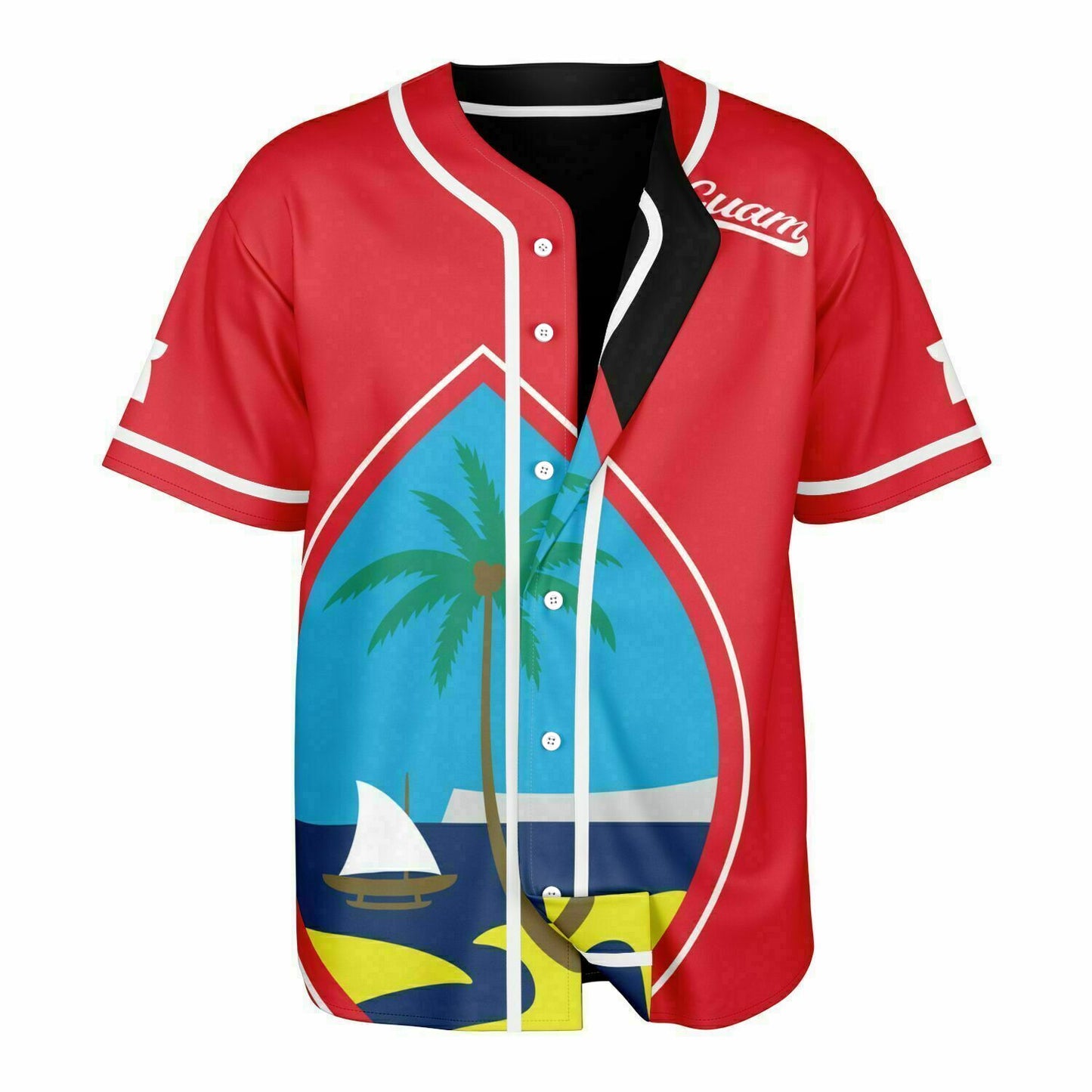 Guam Seal Red Black Reversible Baseball Jersey