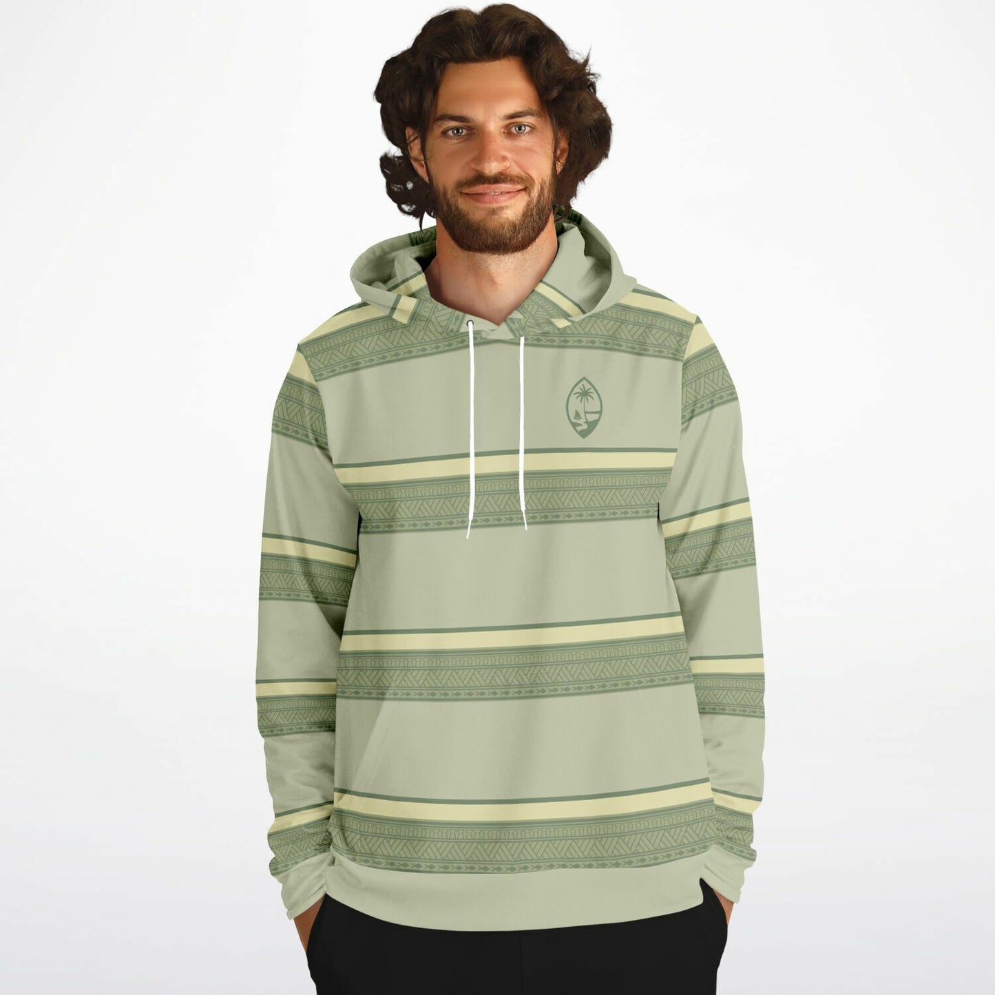 Guam Tribal Striped Green Unisex AOP Pullover Hoodie