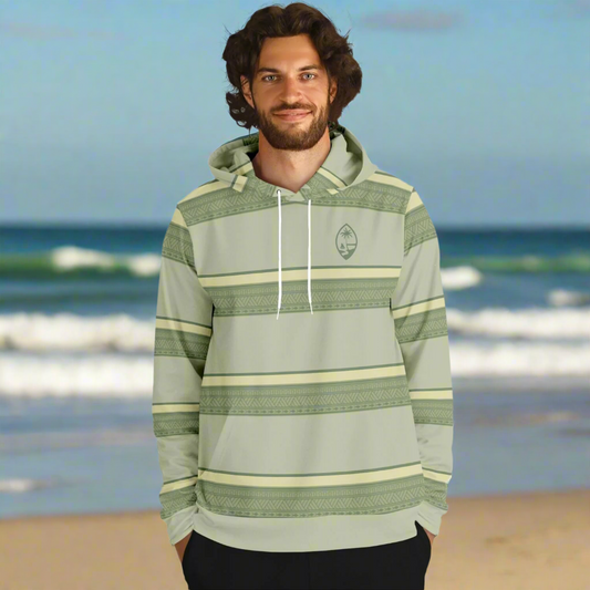 Guam Tribal Striped Green Unisex AOP Pullover Hoodie