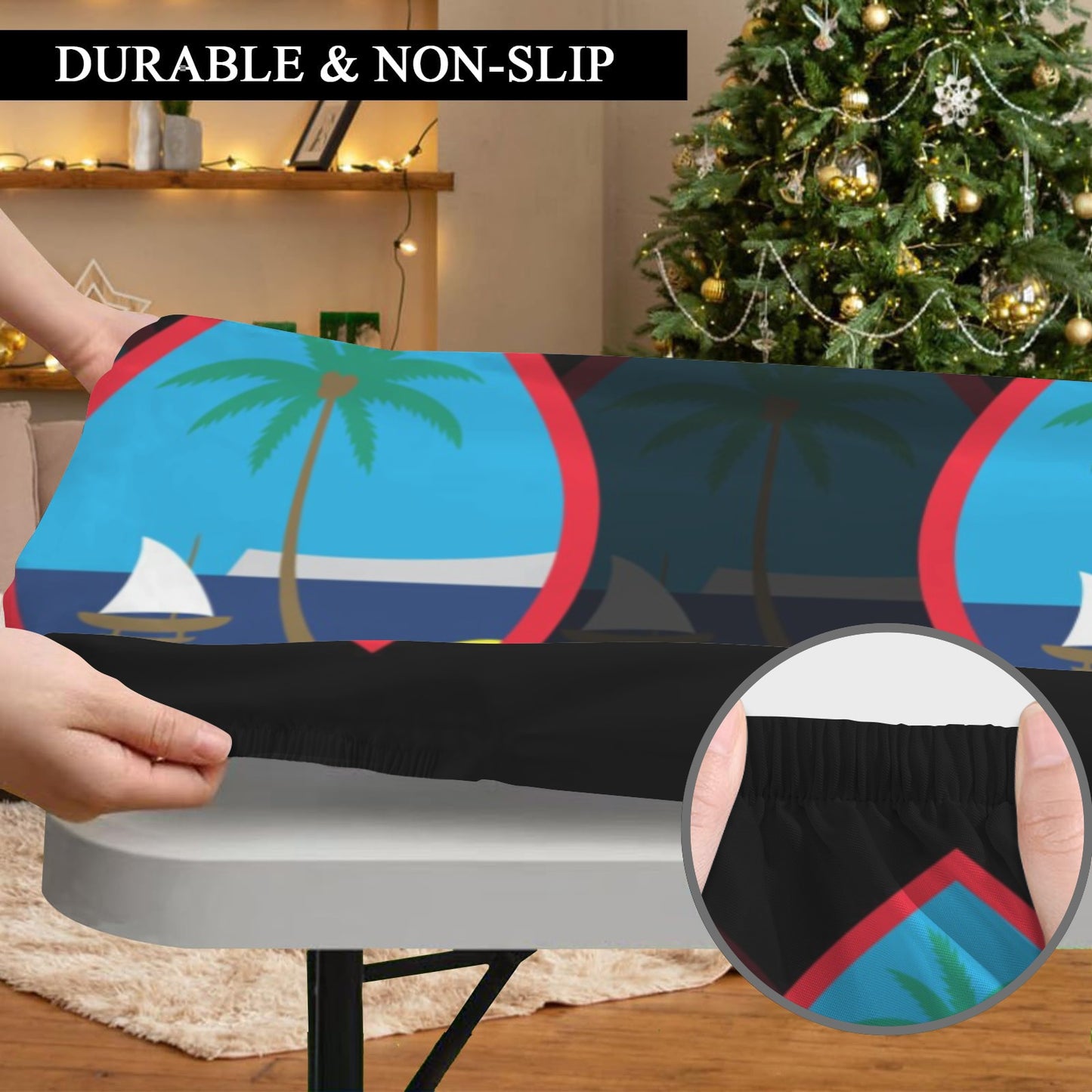 Guam Seals Black Fitted Tablecloth
