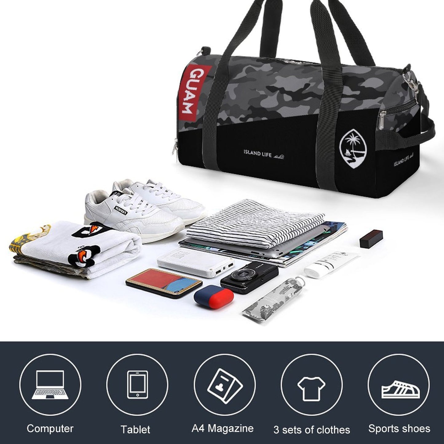 Guam Halftone Gray Camo Gym Bag
