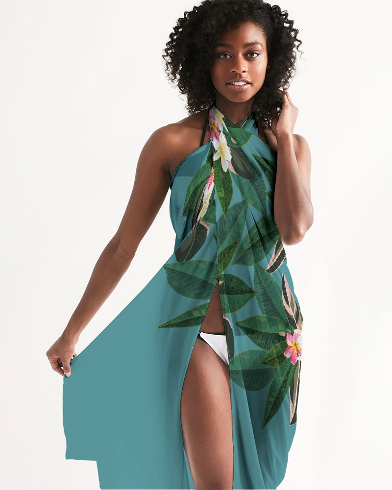 Plumeria Flowers Blue Guam Sarong Swim Cover Up