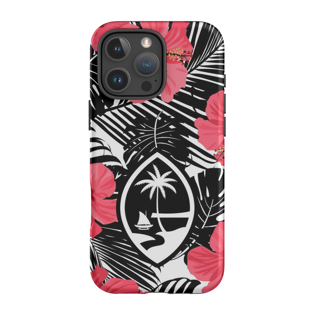 Guam Pink Black Hibiscus Premium Glossy Tough Phone Case