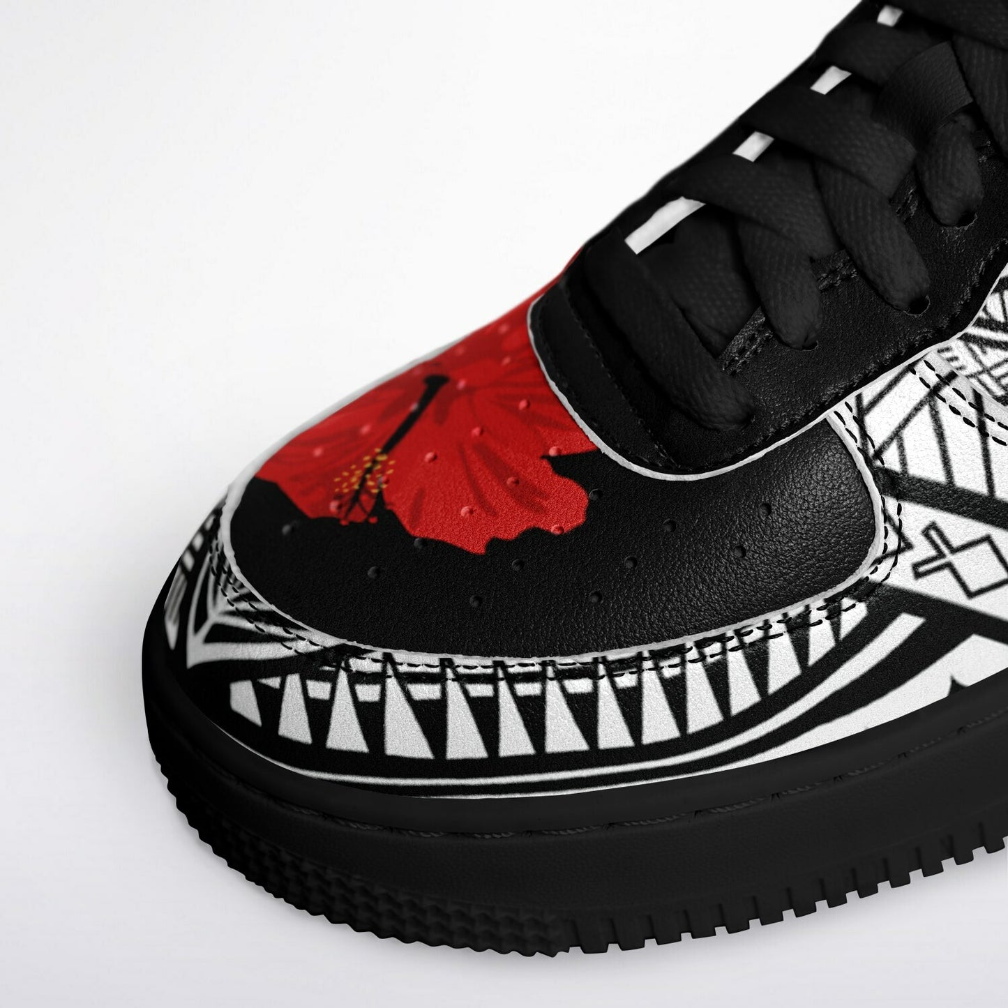 Guam Red Hibiscus Tribal Black Core Low Shoes