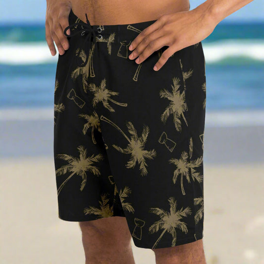 Guam CNMI Latte Stone Coconut Trees Black Mens Board Shorts