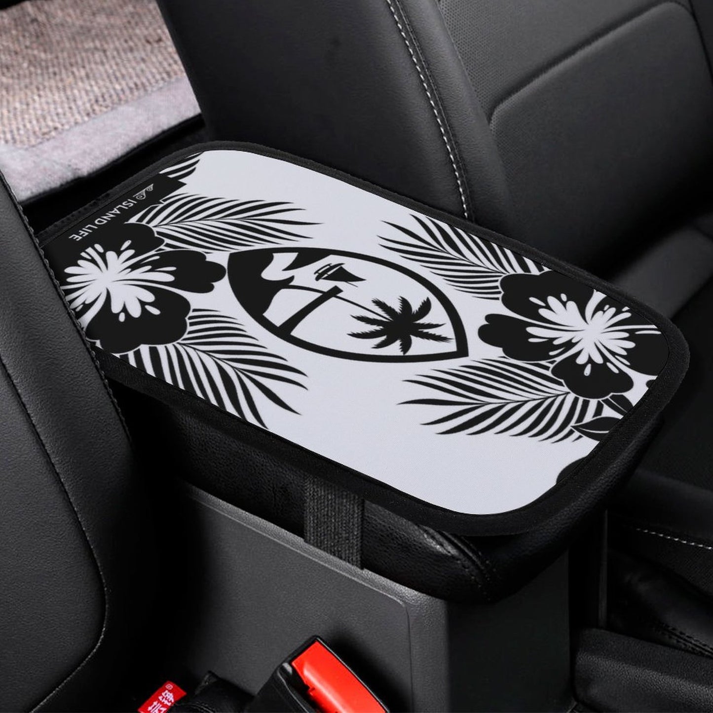Guam Tropical Hibiscus White Car Armrest Cover