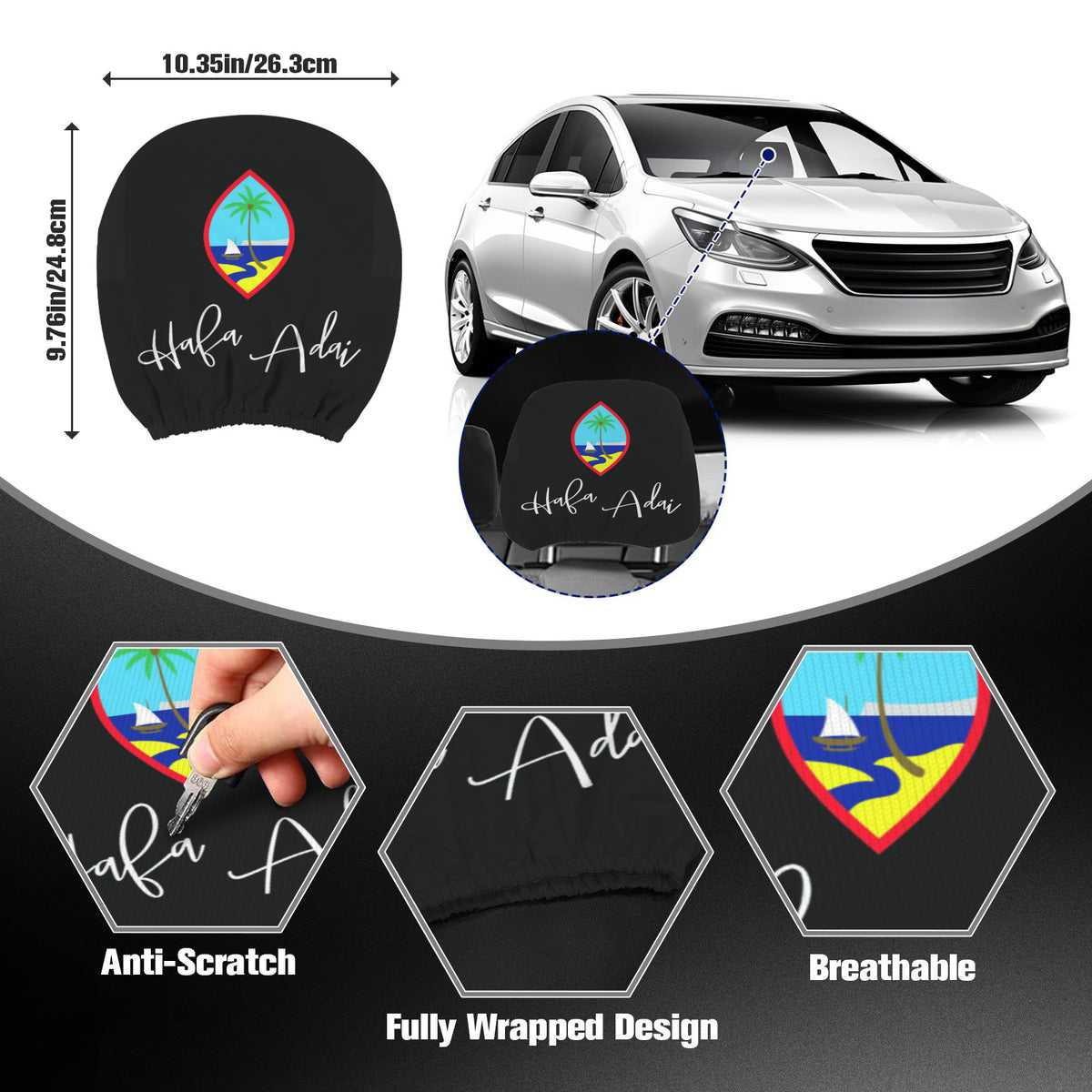 Hafa Adai Script Guam Car Headrest Cover (2-Pack)