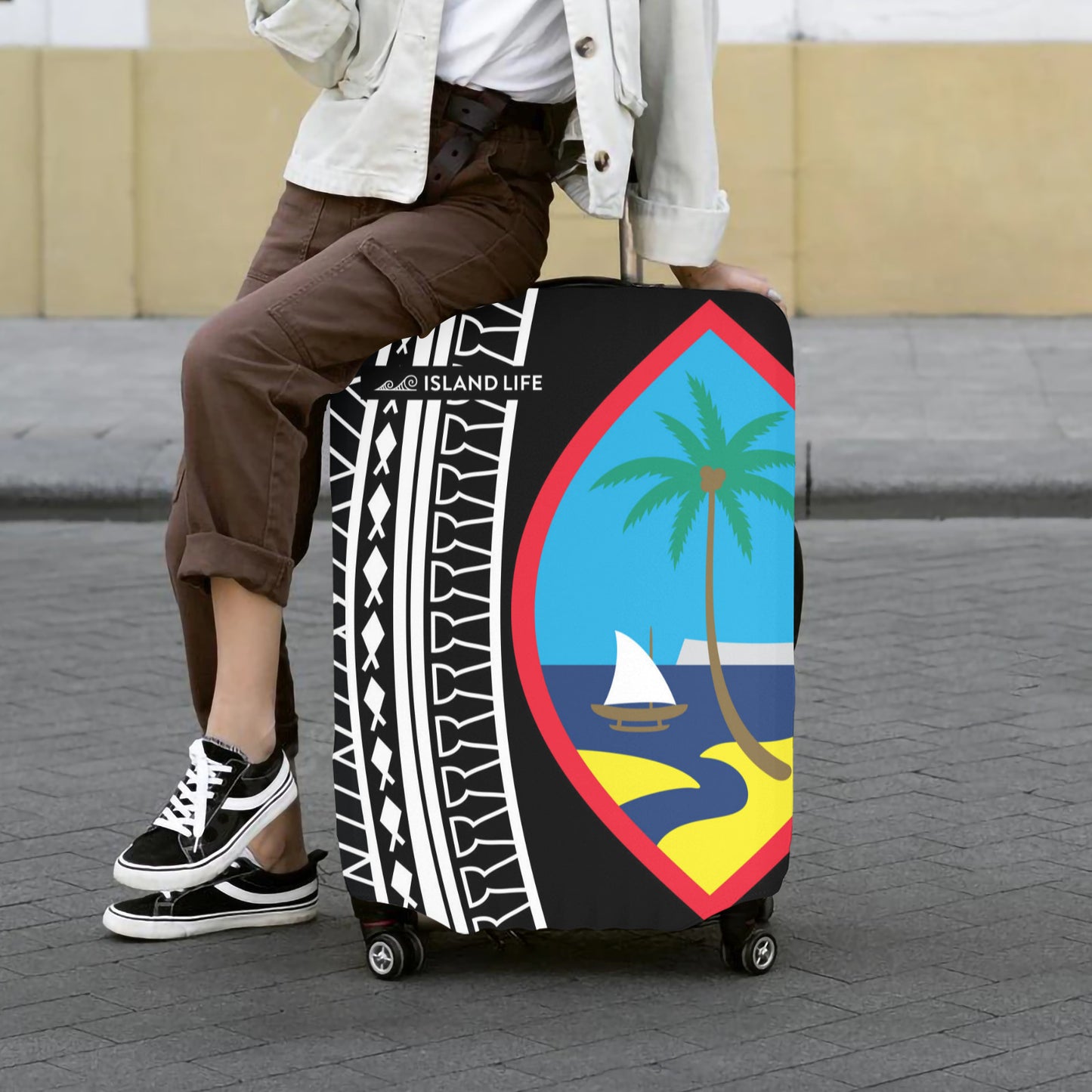 Guam Seal Tribal Black Luggage Cover