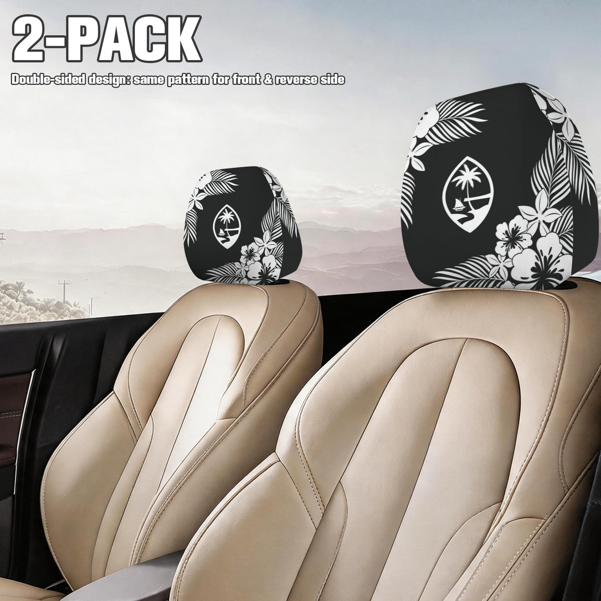 Guam Tropical Hibiscus Car Headrest Cover (2-Pack)