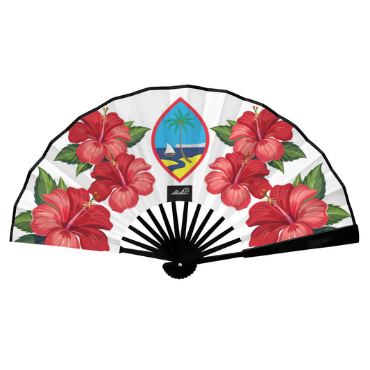 Guam Red Hibiscus White Double-Sided Folding Fan