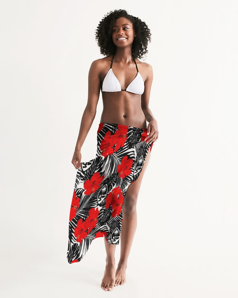 Guam Red Black Hibiscus Coconut Leaves All-Over Print Swim Cover Up