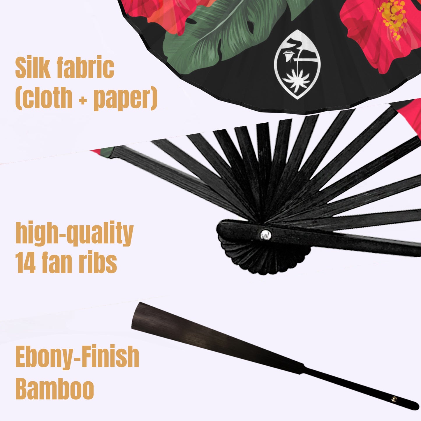 Guam Hibiscus Paradise Black Double-Sided Folding Fan