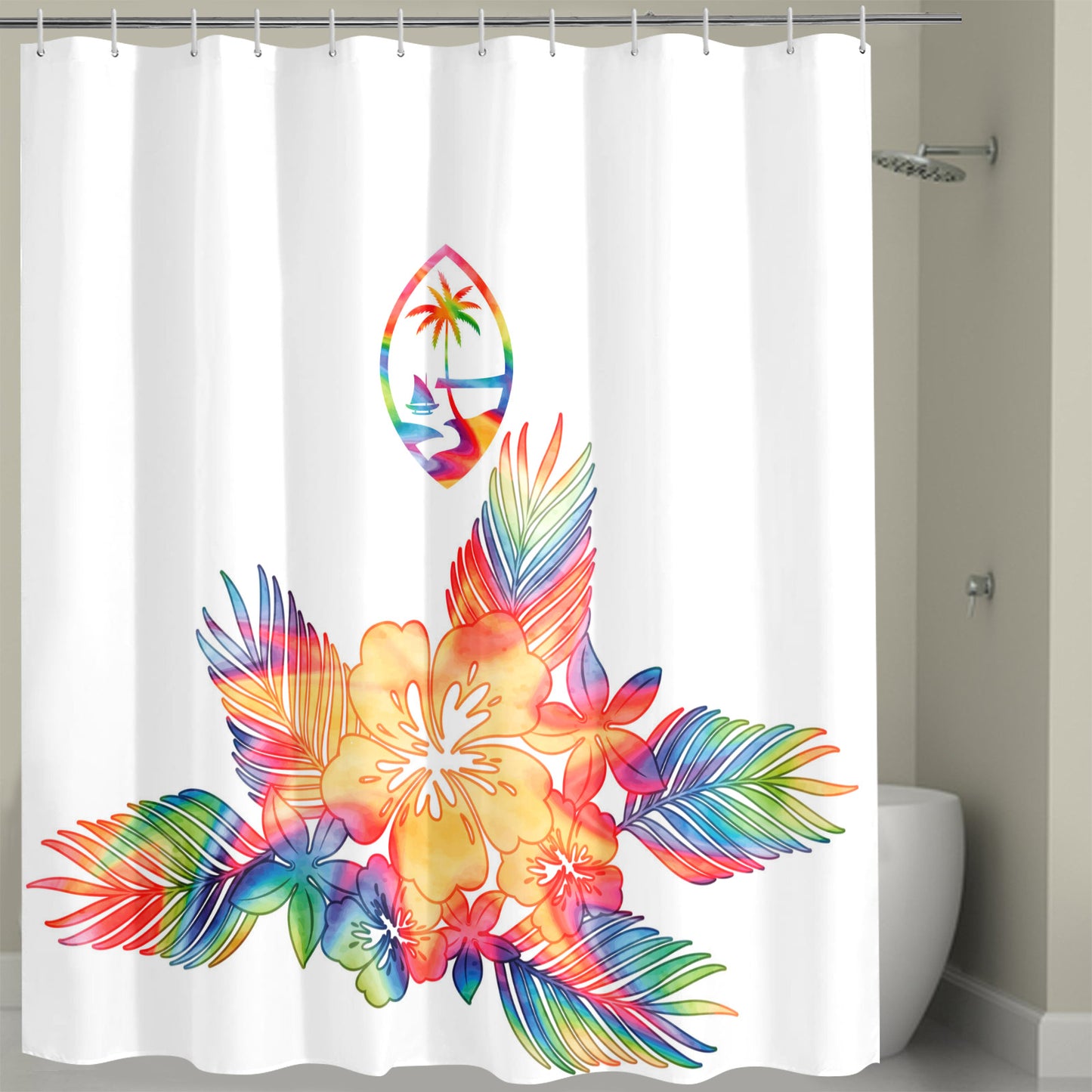 Guam Tropical Hibiscus Tie Dye Shower Curtain 72" x 72"