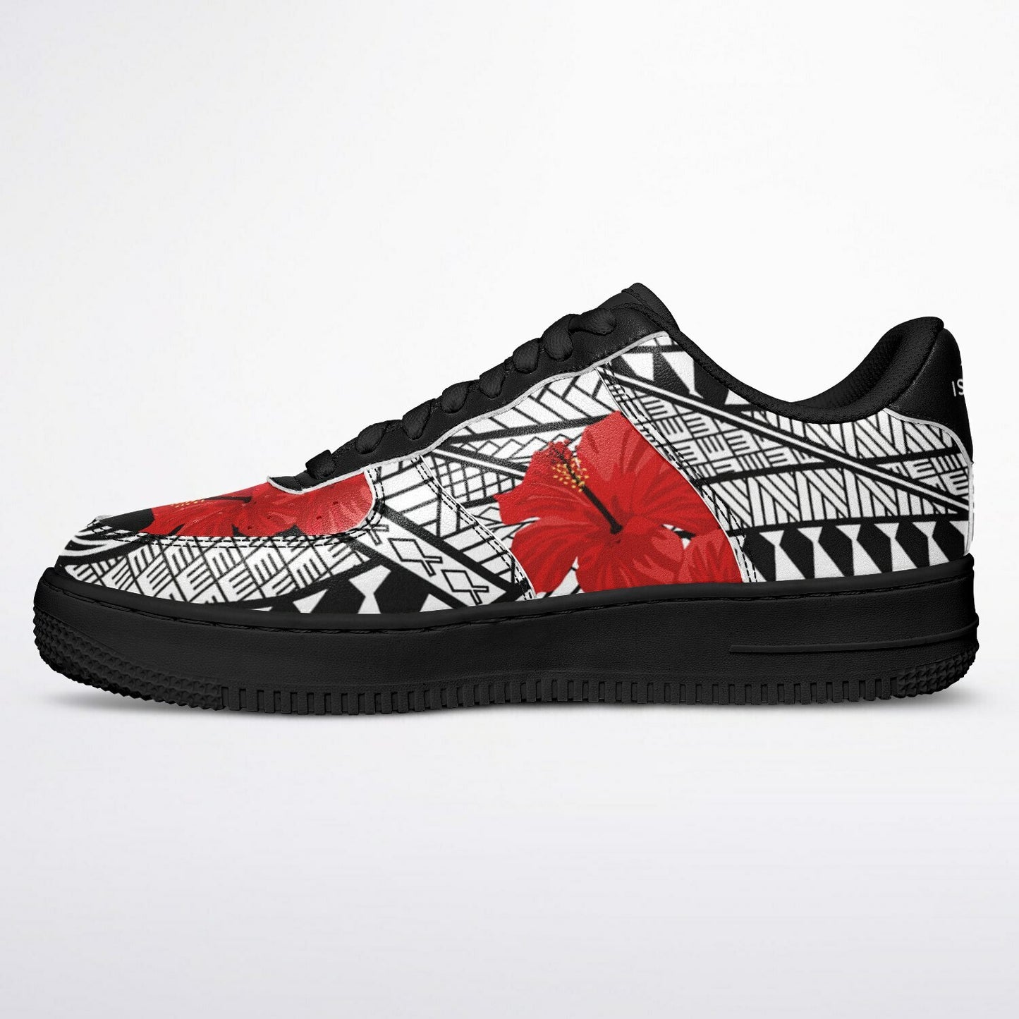 Guam Red Hibiscus Tribal Black Core Low Shoes
