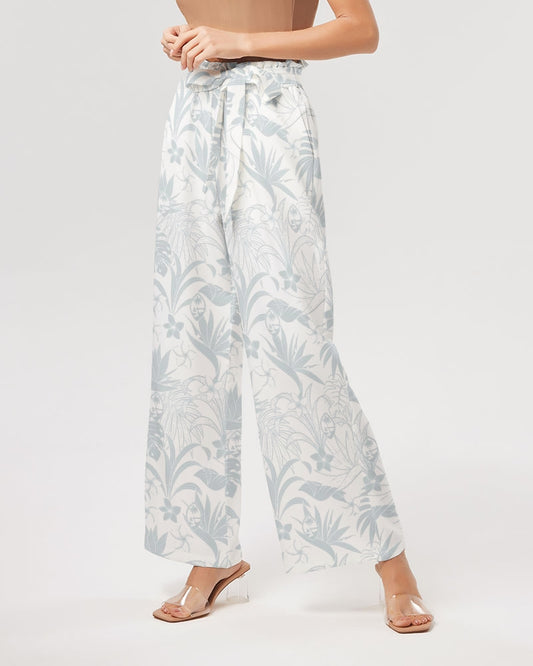 Guam Plumeria Tropical White Women's All-Over Print High-Rise Wide Leg Pants