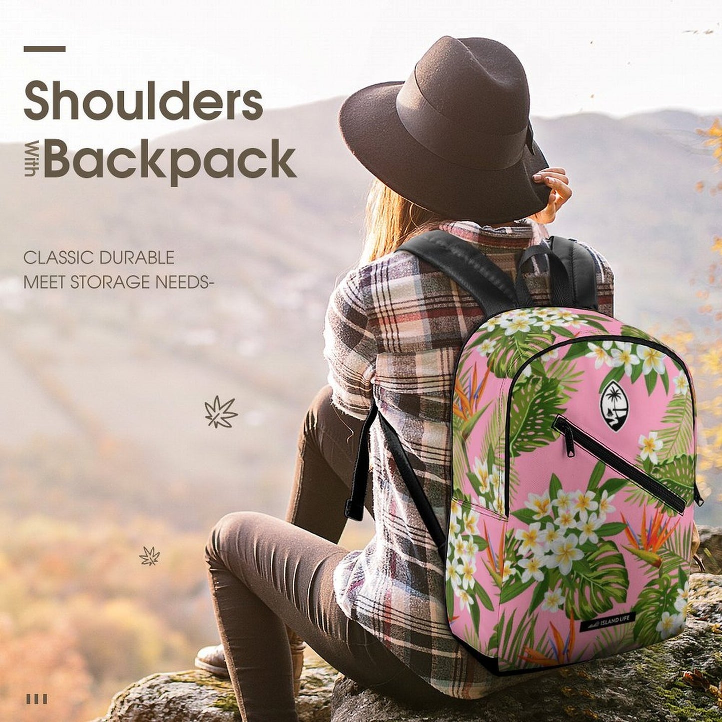 Guam Pink Tropical Flowers Dual-Compartment Backpack